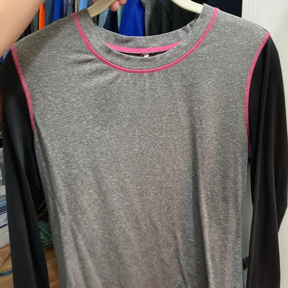 Ideology Gray and Black Long Sleeve Top with Pink Trim